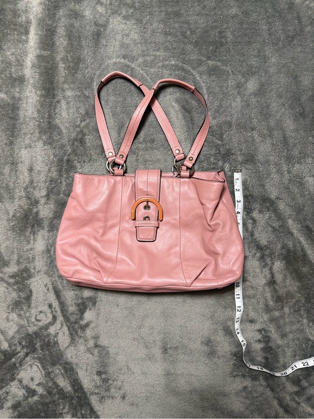 Soft Pink Leather Tote Bag with Buckle Accent